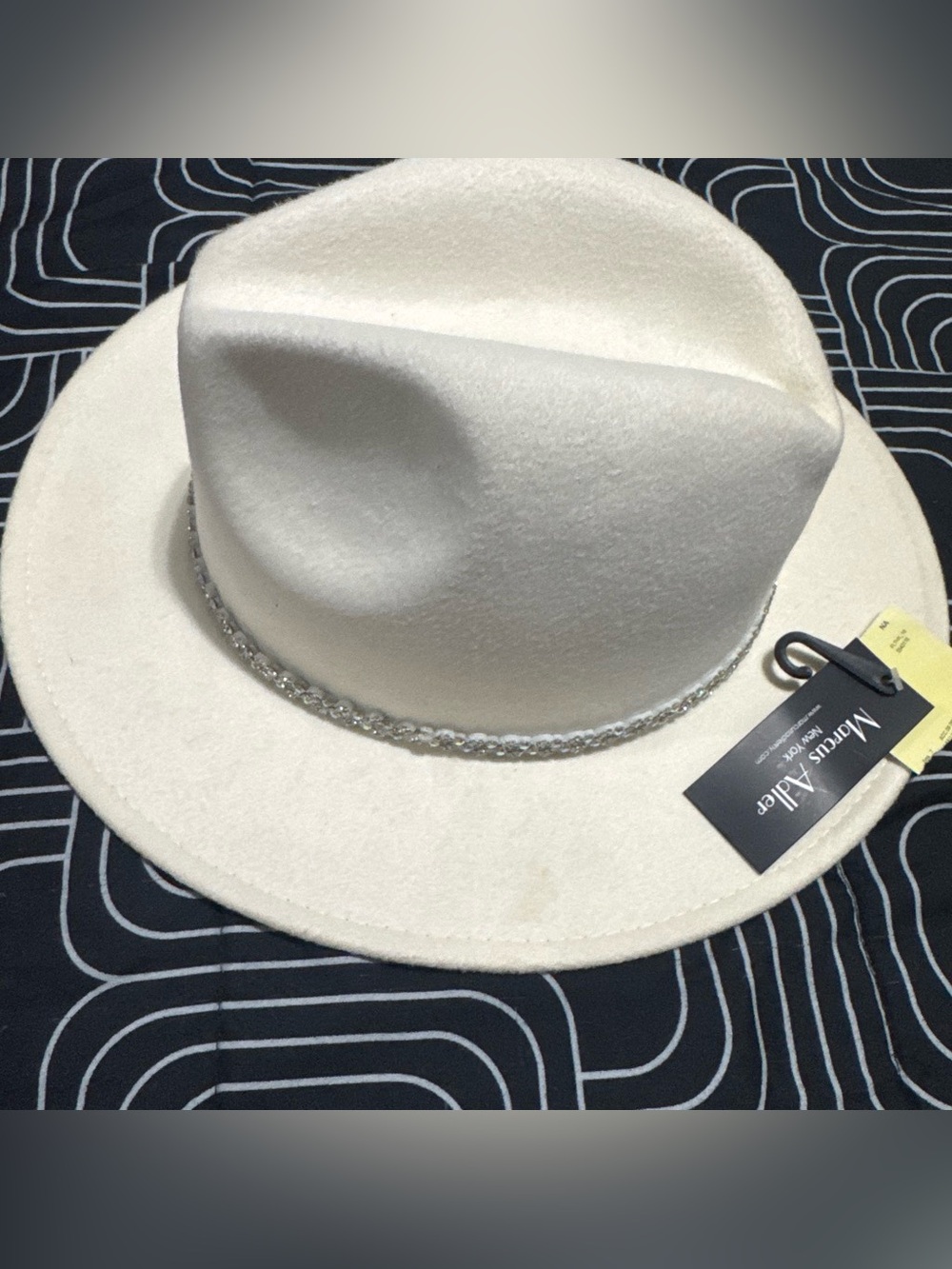 White Wool Felt Fedora Hat with Decorative Trim
